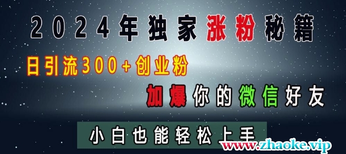 2024年独家涨粉秘籍，日引流300+创业粉，加爆你的微信好友，小白也能轻松上手
