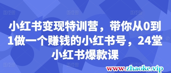 小红书变现特训营，带你从0到1做一个赚钱的小红书号，24堂小红书爆款课