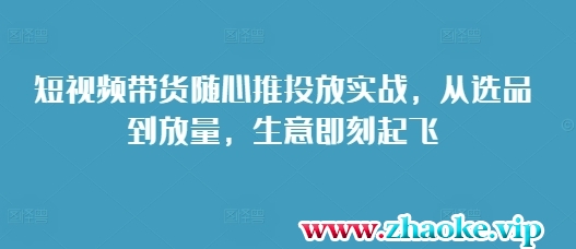 短视频带货随心推投放实战，从选品到放量，生意即刻起飞