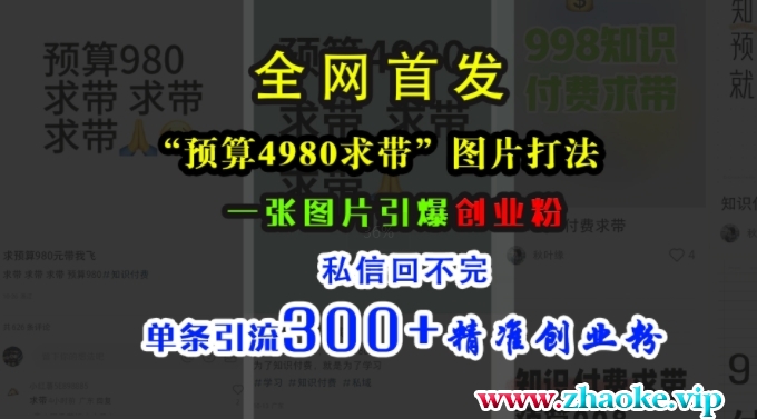 小红书“预算4980带我飞”图片打法，一张图片引爆创业粉，私信回不完，单条引流300+精准创业粉
