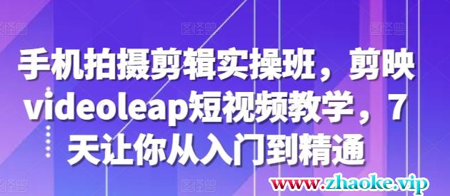 手机拍摄剪辑实操班，剪映videoleap短视频教学，7天让你从入门到精通