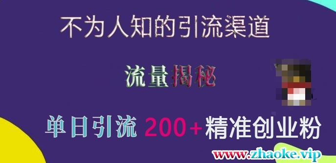 不为人知的引流渠道，流量揭秘，实测单日引流200+精准创业粉【揭秘】