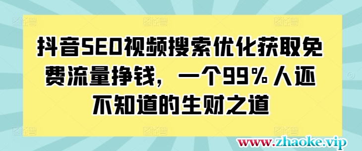 抖音SEO视频搜索优化获取免费流量挣钱,一个99%人还不知道的生财之道