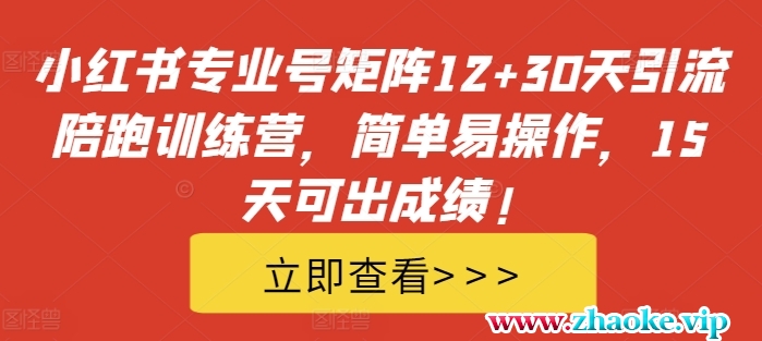 小红书专业号矩阵12+30天引流陪跑训练营，简单易操作，15天可出成绩!